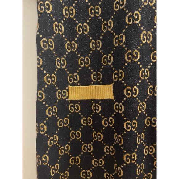 Gucci Womens Black & Gold GG Monogram Knit Short-Sleeve Dress With Pocket Detail - Picture 6 of 16